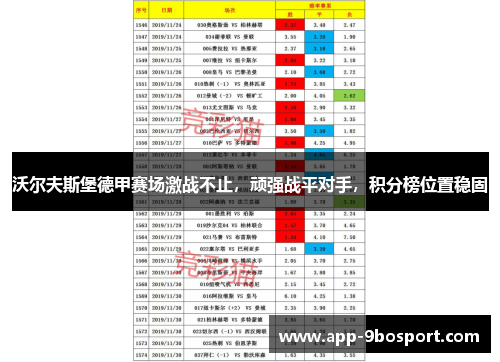 沃尔夫斯堡德甲赛场激战不止，顽强战平对手，积分榜位置稳固